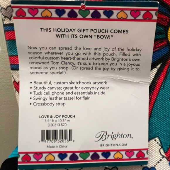 NWT Brighton Love & Joy Crossbody Canvas Pouch Purse with Tassel, Hearts, bows - Picture 7 of 8